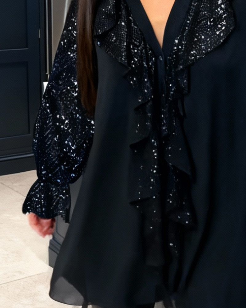 Ensfarvet Lossiddende Bluser Med Rysjer