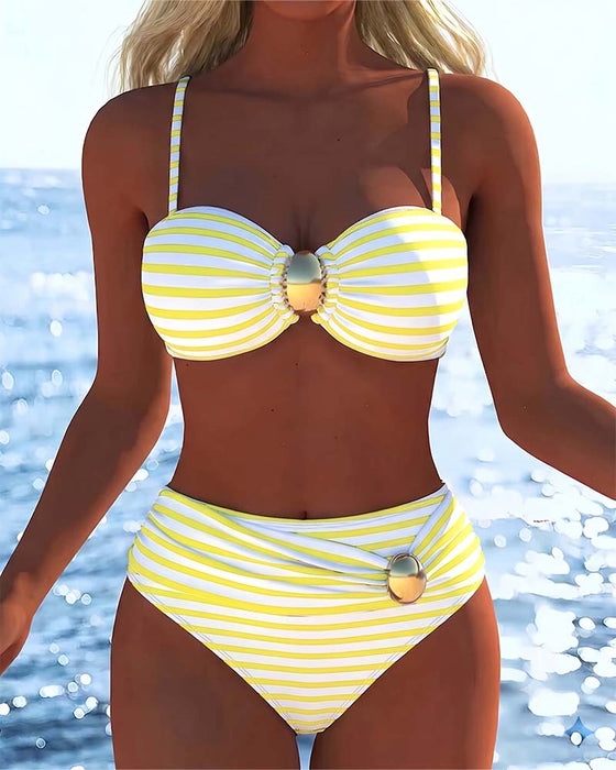 Bikini Spaghettistropper Stribet Plastikknap