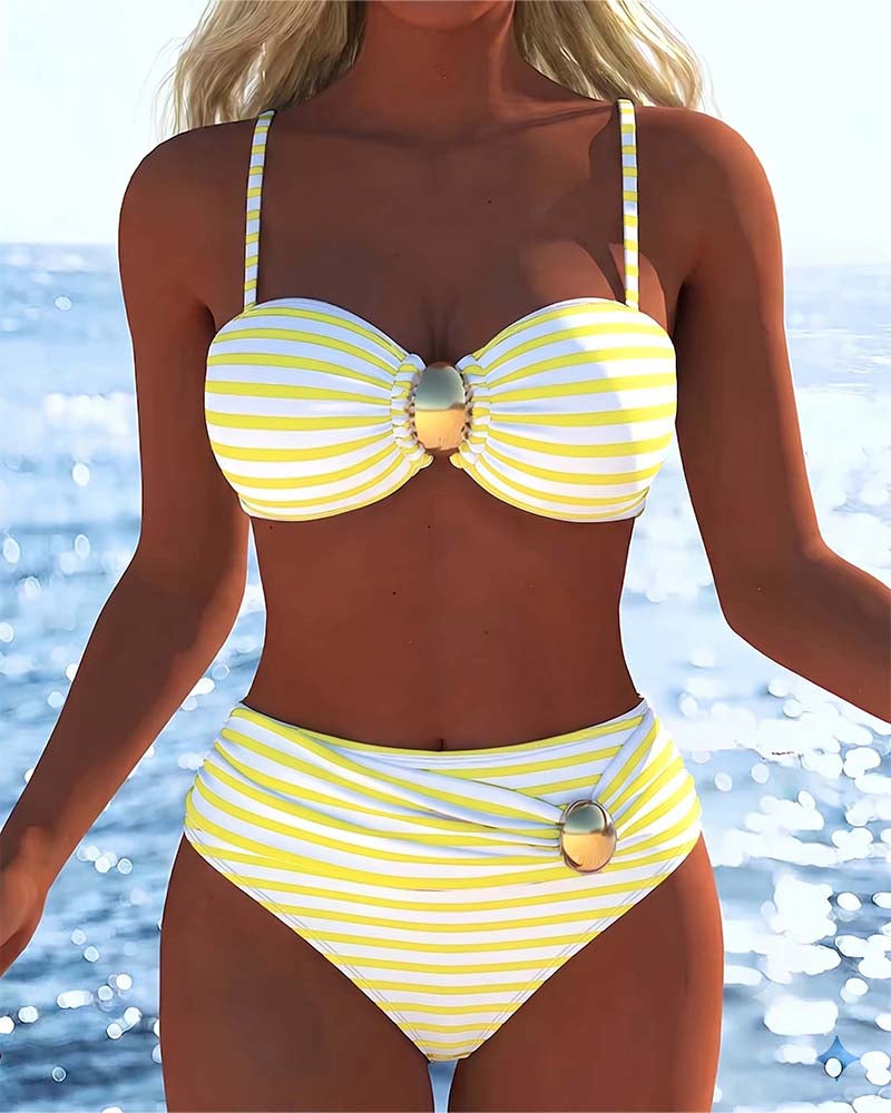 Bikini Spaghettistropper Stribet Plastikknap