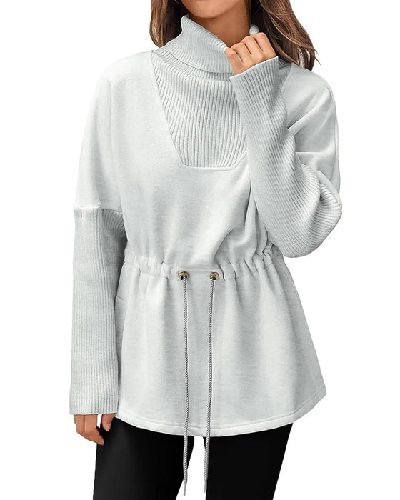 Sweatshirt Høj Krave Lang Ærme Talje Snor