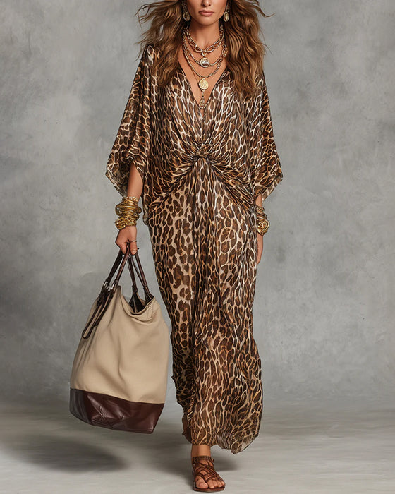 Kjole Trendy Leopard Flagermus Ærme