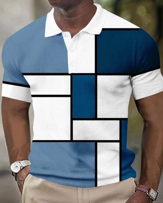 En Polo-T-shirt Med Fargeblok og Vaffelmønster