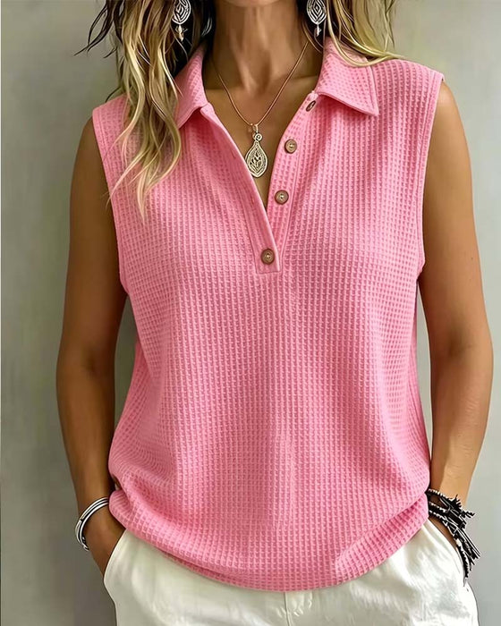 Tank Top Ærmeløs Polo Krave Vaffel