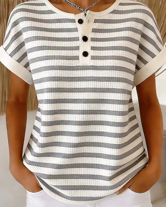 T-Shirt Stribet Vaffel Henley