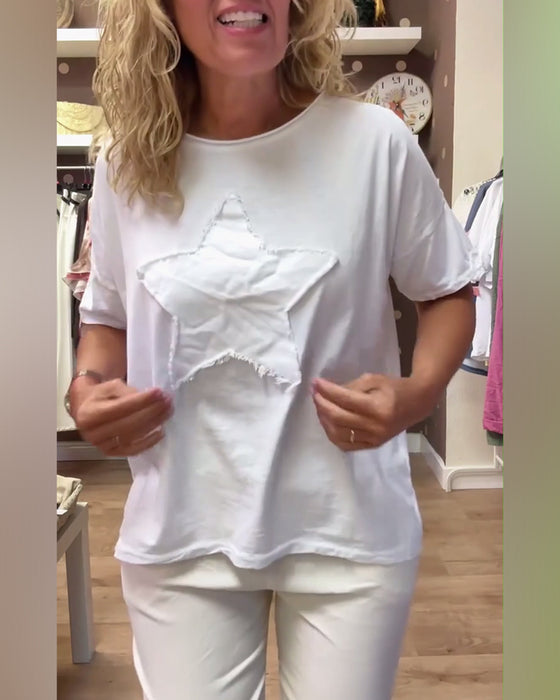T-shirt med afslappet løs hals