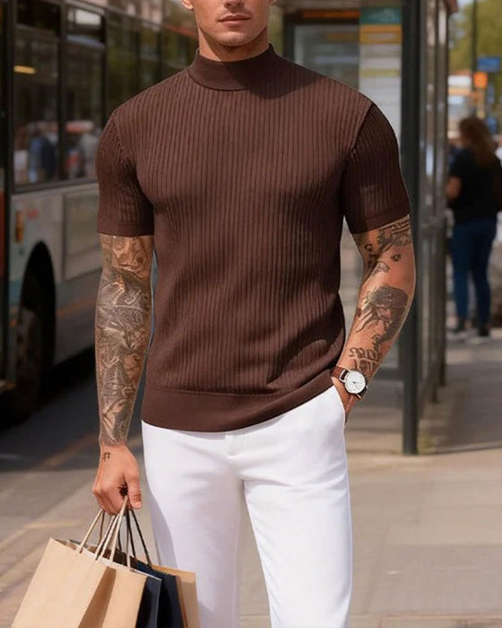 T-Shirt Mock Neck Herre Kort Ærme