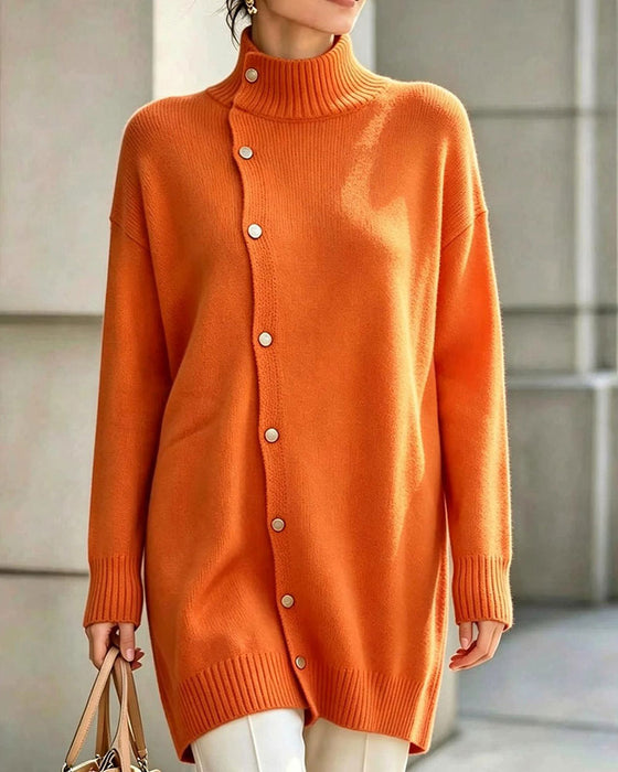 Cardigan Turtleneck Enkelt Knappet