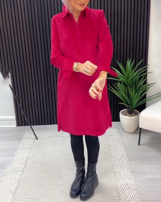 Ensfarvet Langærmet Kjole Med Krave