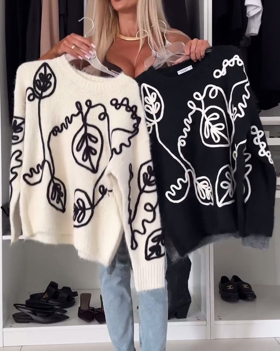 Sweater med botanisk print