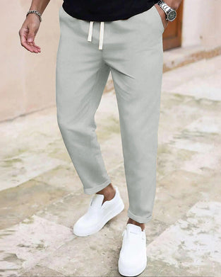 Herre Bukser Ensfarvet Snøre Slim Fit Croppet