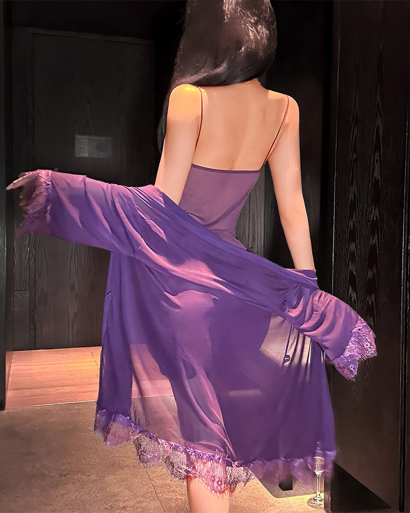 Natkjole-Sæt Ensfarvet Rynket