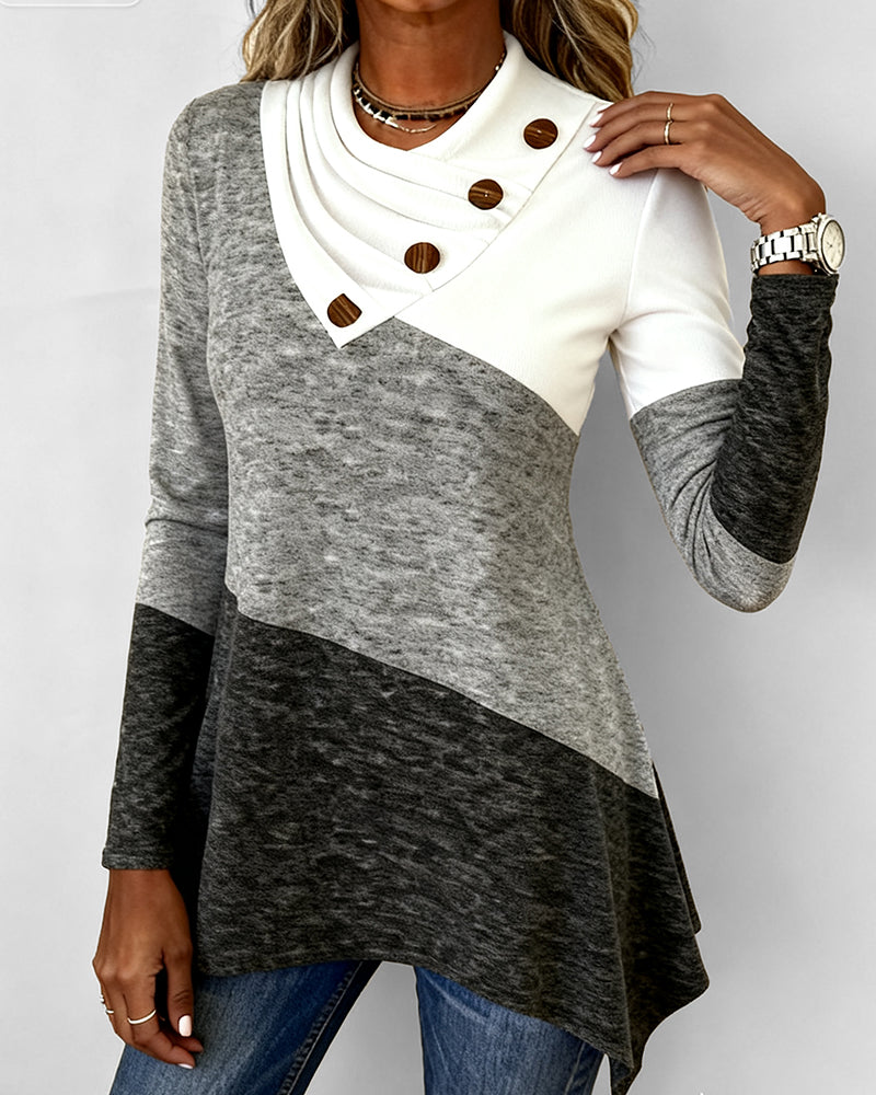 Moderne Top Med Kontrastfarve Og Patchworkdetaljer