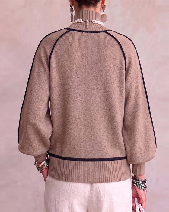 Pullover Høj Hals Linje Lygte Ærme