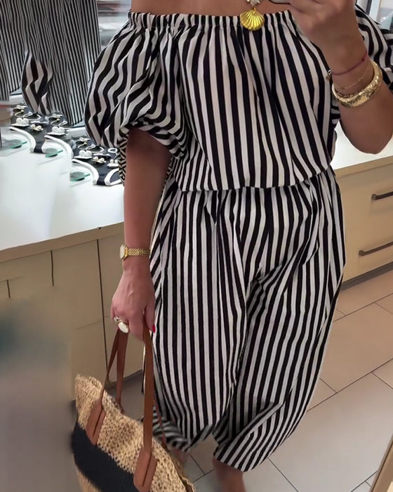 Jumpsuit Afslappet Skulderfri Stribet