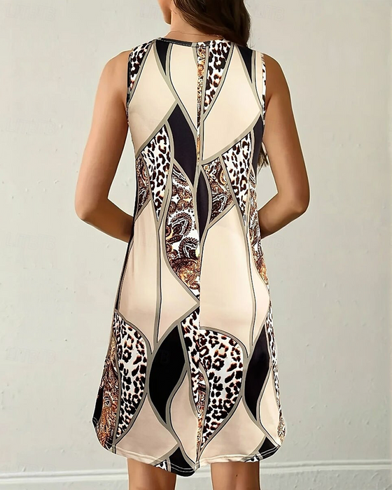 Kjole Ærmeløs Leopard Patchwork A-Linje