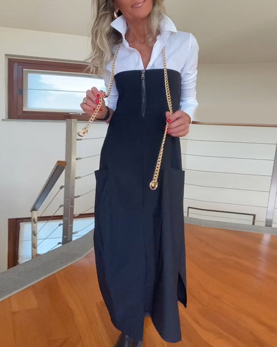 Stilfuld mørk nederdel med lynlåslommer