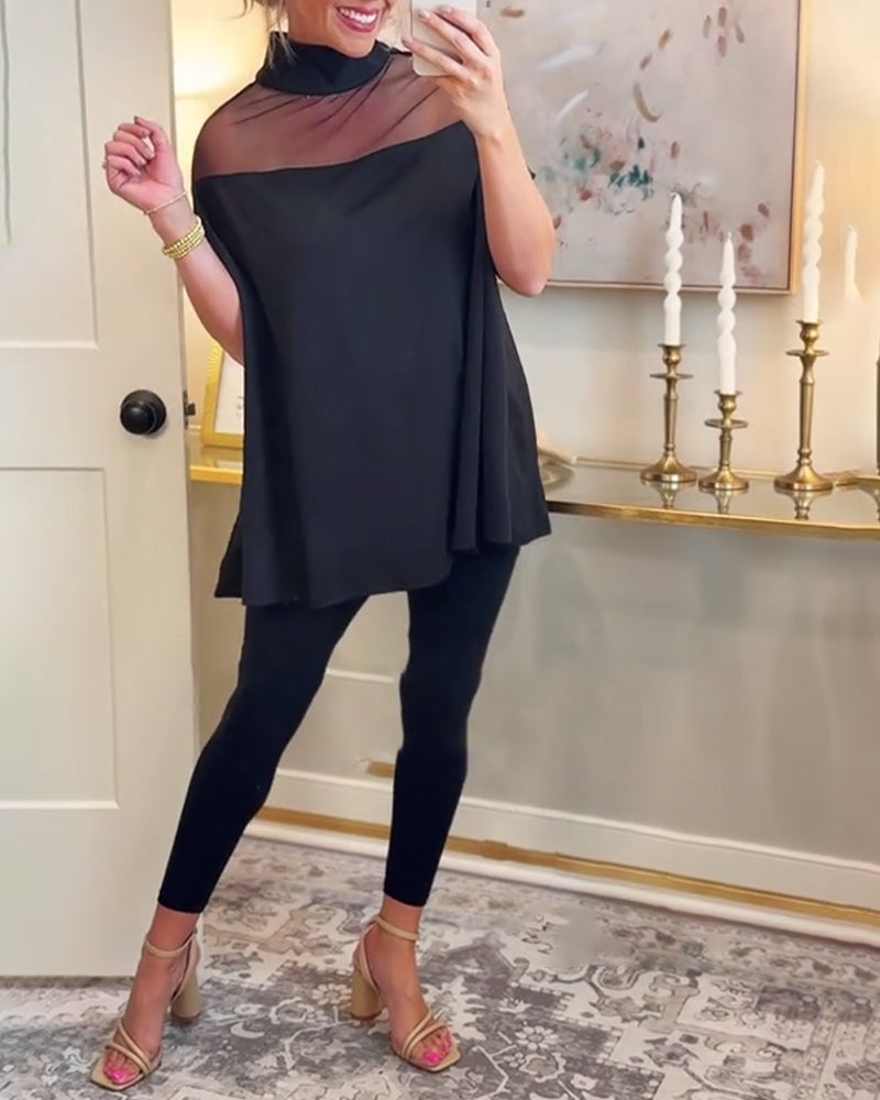 T-shirt stilfuld mesh patchwork elegant