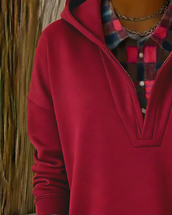 Hættetrøje Falsk Todelt Ternet Patchwork