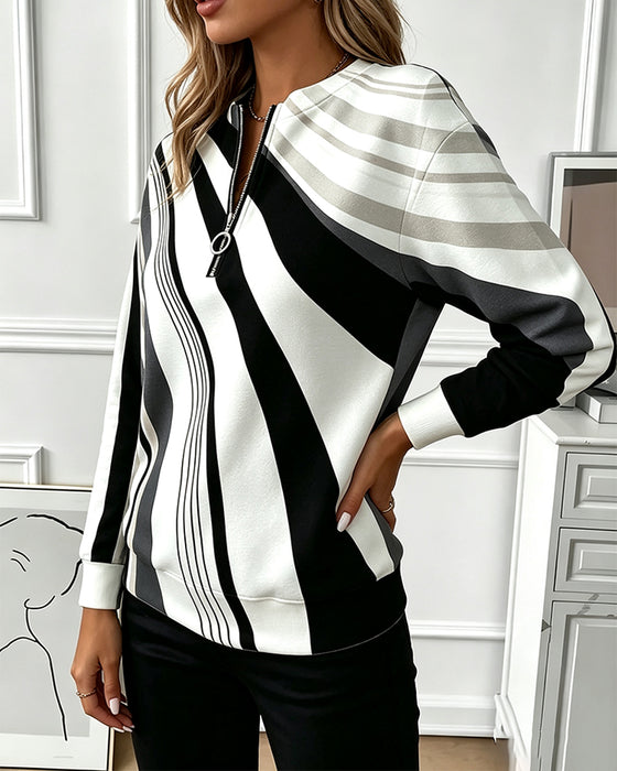 Sweatshirt Diagonal Stribet Lynlås