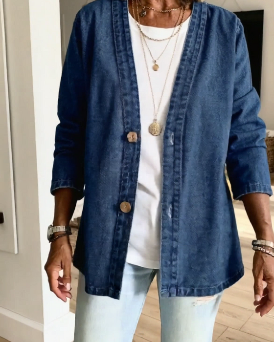 Frakke Denim V-Hals Cardigan