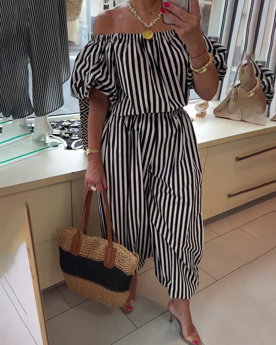 Jumpsuit Afslappet Skulderfri Stribet