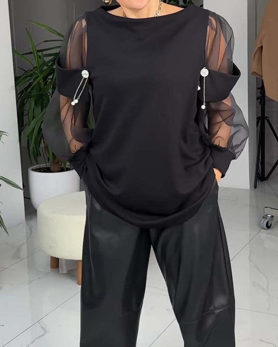 Top Modne Mesh Langærmede