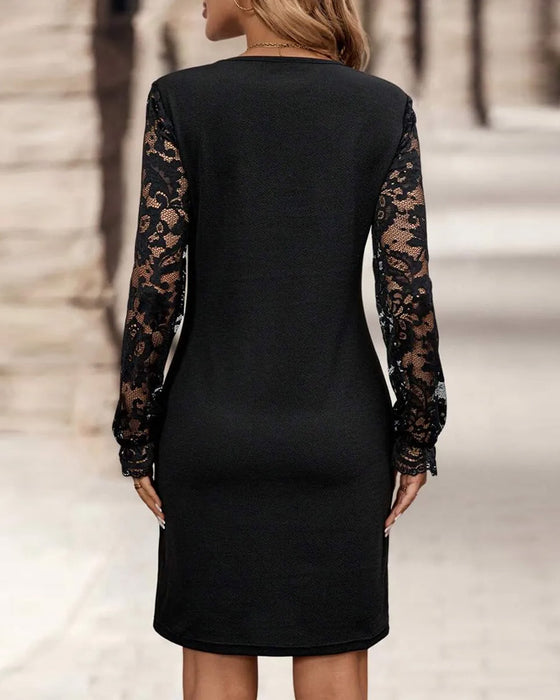 Kjole V-hals Blonder Kontrastpanel