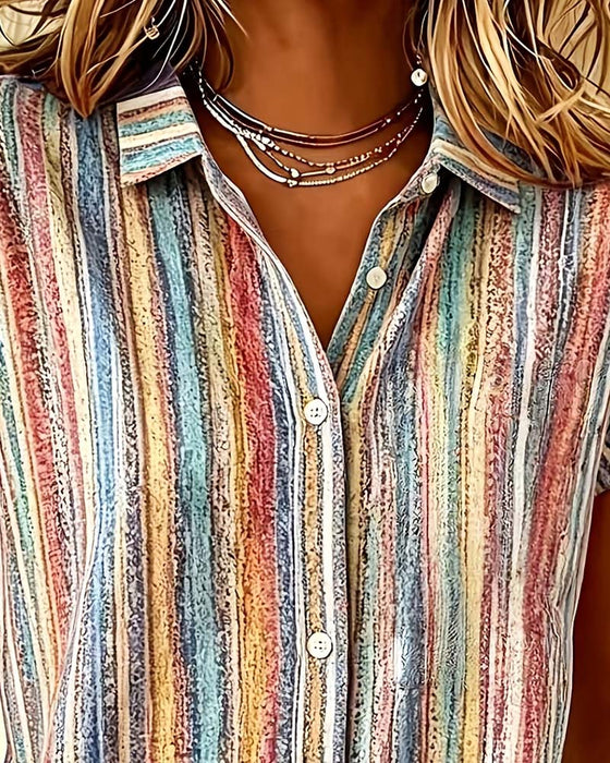 Bluse Stribet Farveblok Casual