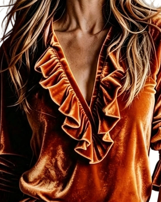 Bluse V-Hals Ruffle Bind