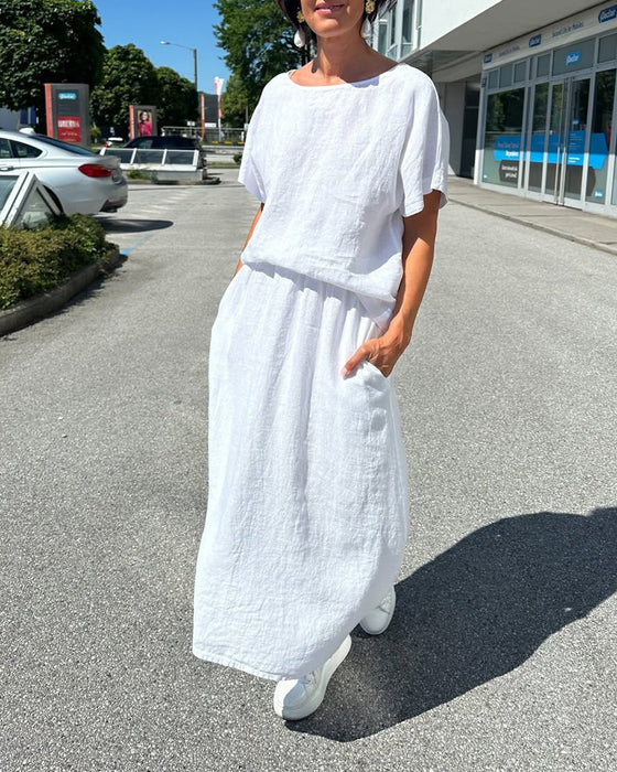 Sæt Enfarvet Bomuld Og Linned Casual