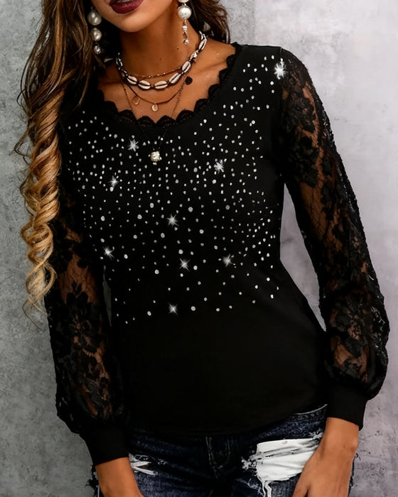 Moderne Bluse Med Patchwork-Tryk