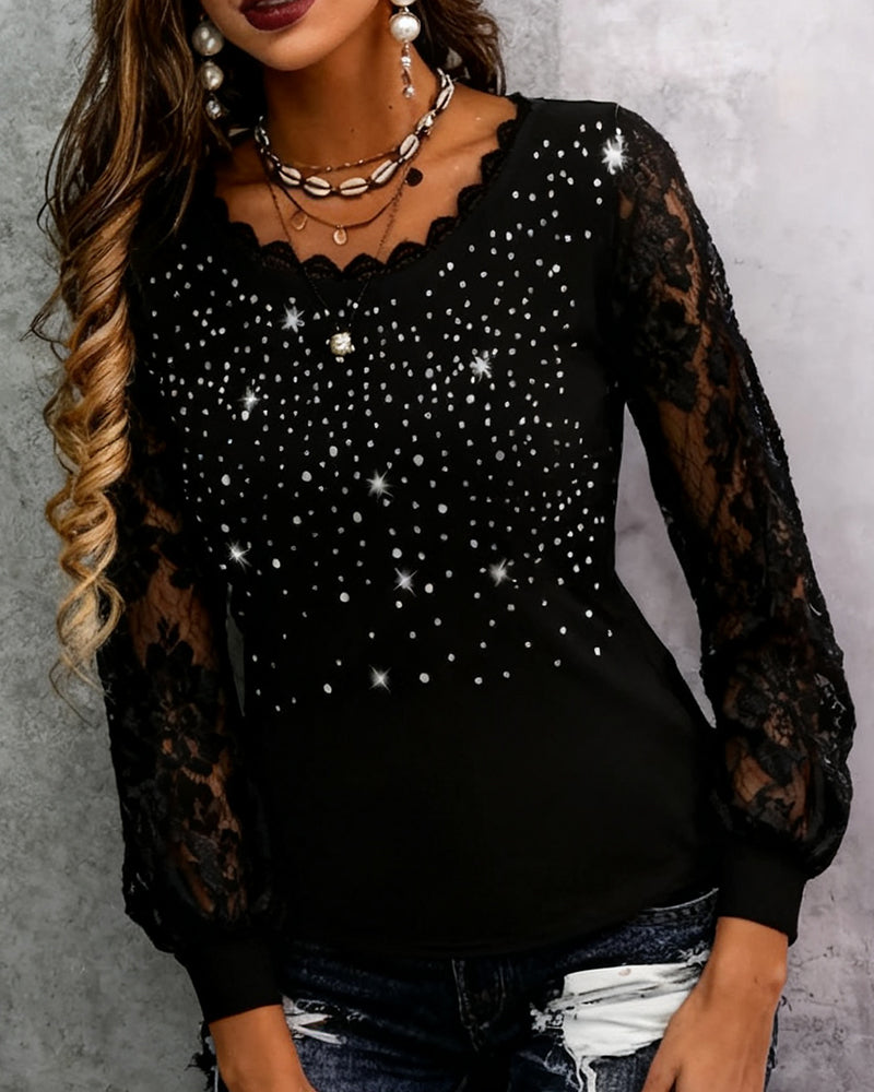 Moderne Bluse Med Patchwork-Tryk