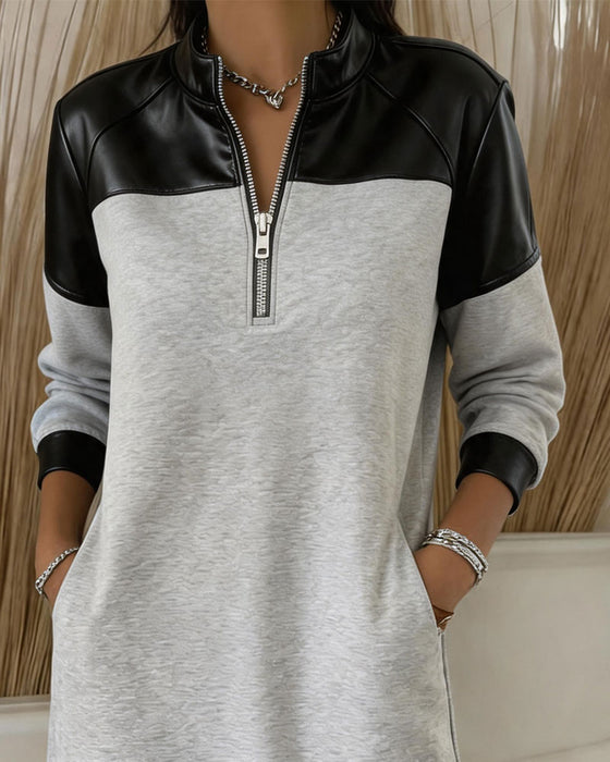 Kjole Halv Lynlås Casual Sweatshirt