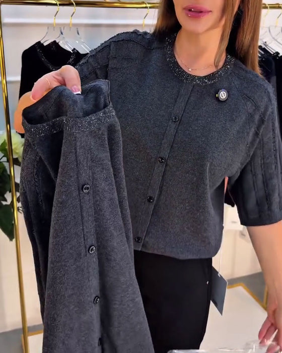 Pullover Rund Hals Kort Ærme Enkeltknappet