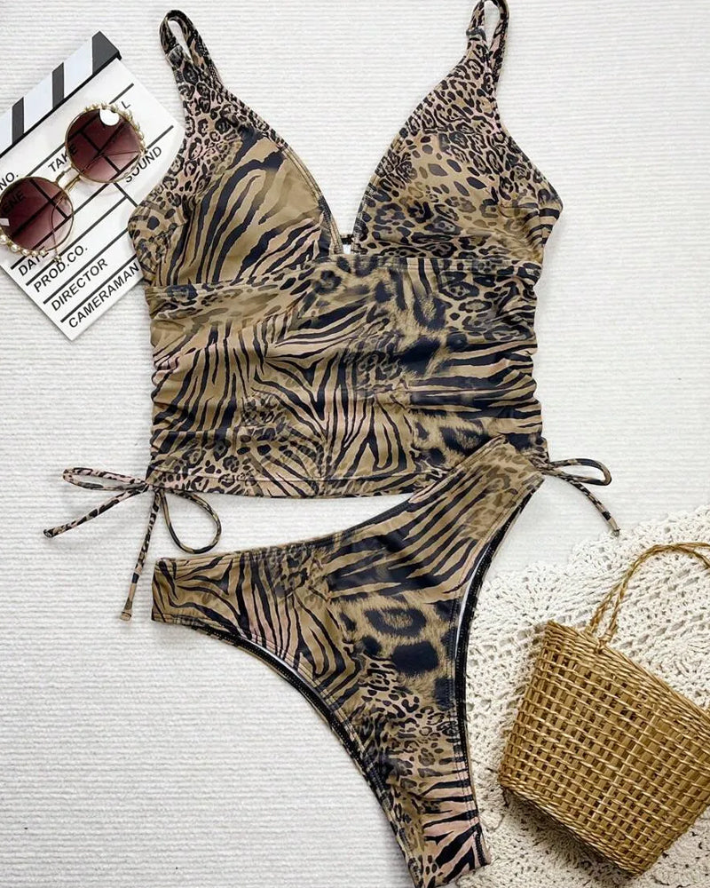 Bikini Bind Strop Halter Leopard Print