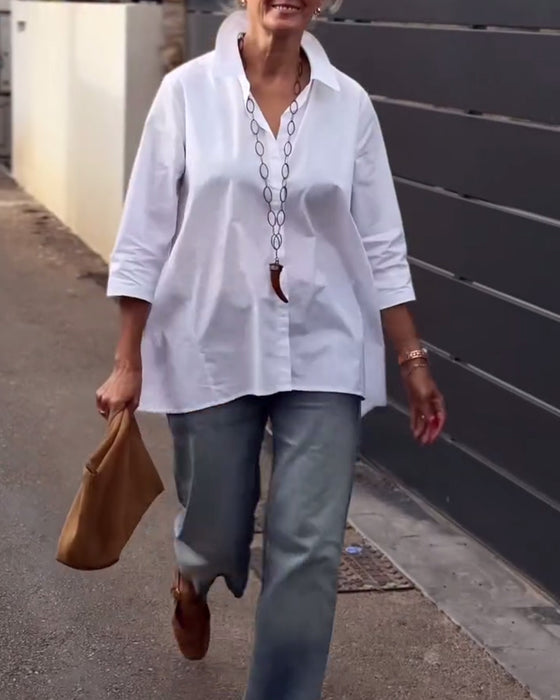 Langærmet Casualskjorte Med Jakkeslag