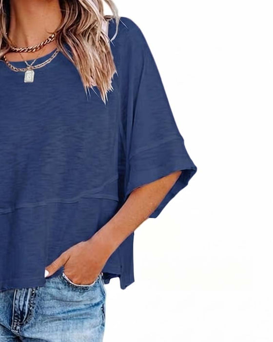 T-Shirt Panel Ensfarvet Udvidet Ærme