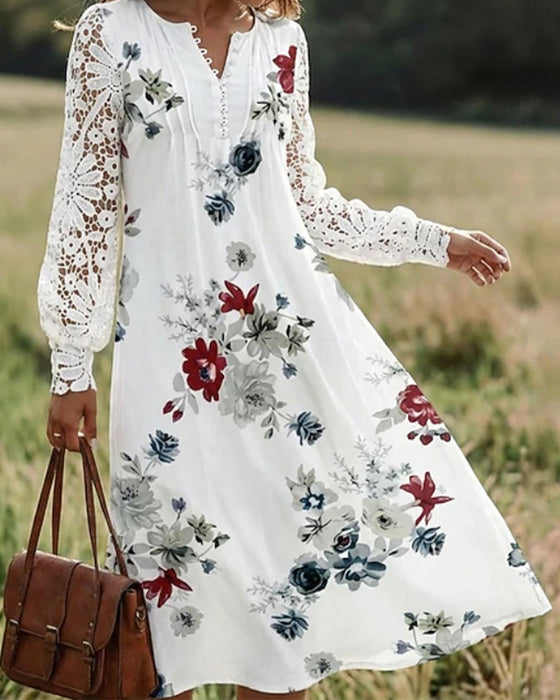Kjole V-Hals Blomstret Knap