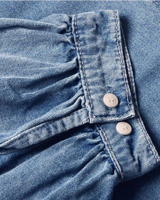 Skjorte Trykknap Denim Lanterne Ærme Løs