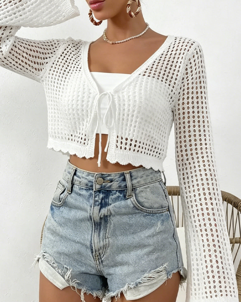 Cardigan Enkel Ensfarvet Hul Ud Strand