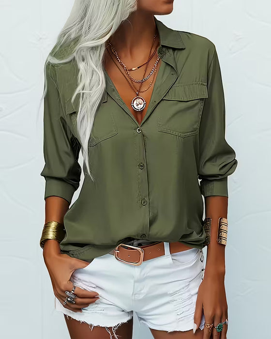 Kvinde Skjorte Med Dobbel Lomme Detalj, Enfarget Design