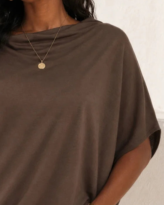 Bluse Draperet Krave Enfarvet