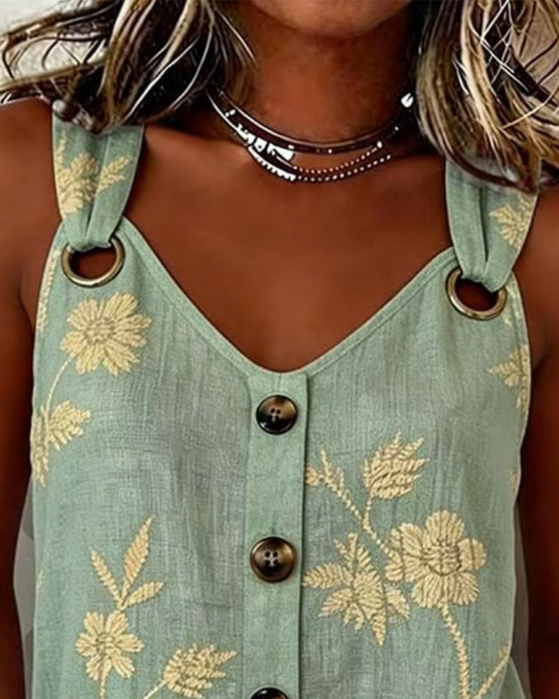 Tank Top Blomstret Kamisol Metal Ring