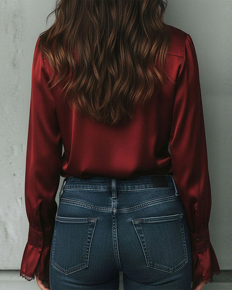 Bluse Satén Blonder-Indsat Opslag