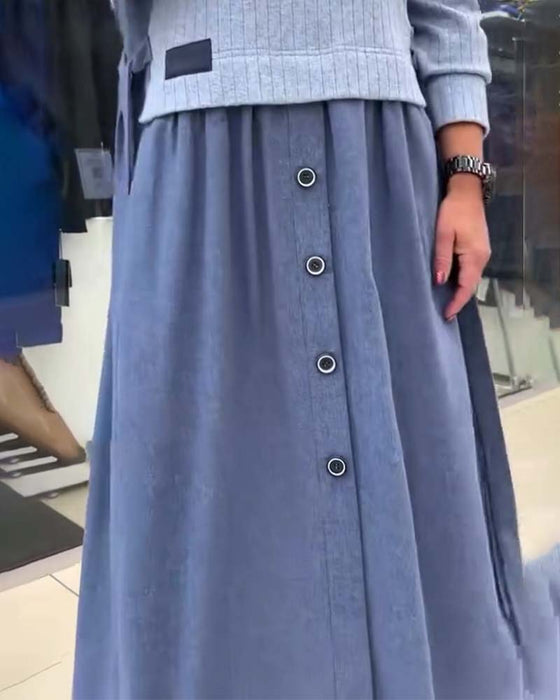 Kjole Casual Farveblok Rund Halsudskæring