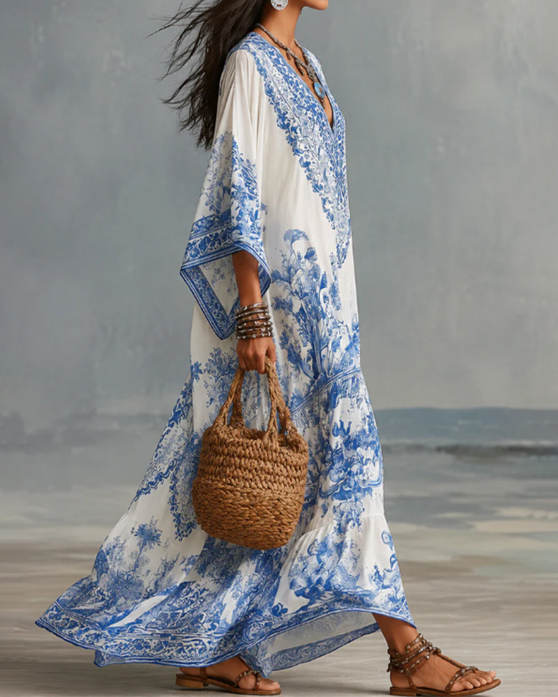 Kjole V-Hals Bohemian Udvidet Asymmetrisk