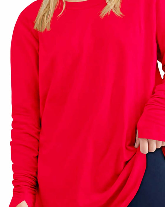 T-Shirt Rundhalset Langærmet Ensfarvet Løstsiddende