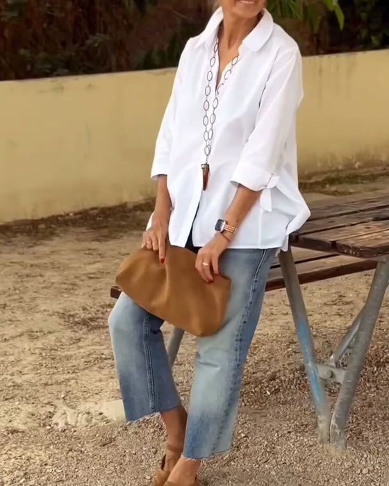 Langærmet Casualskjorte Med Jakkeslag