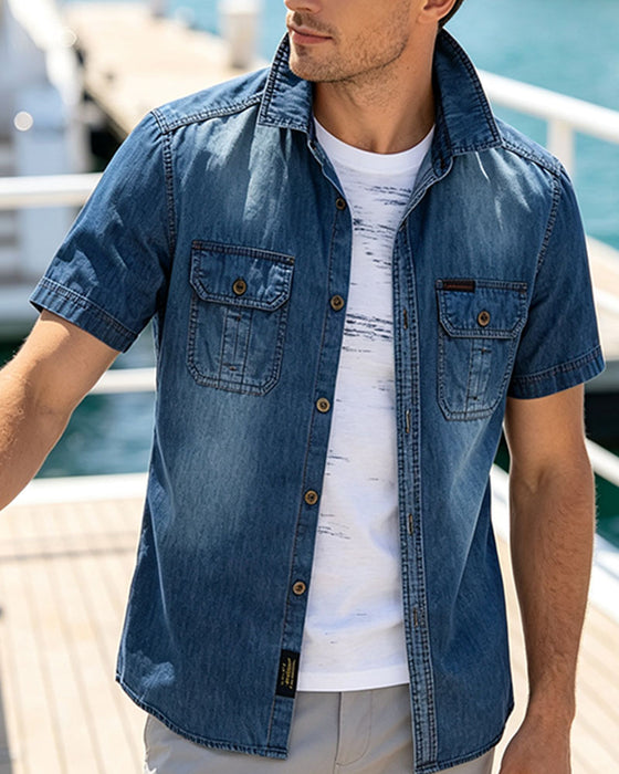 Skjorte Denim Kort Ærme Herre