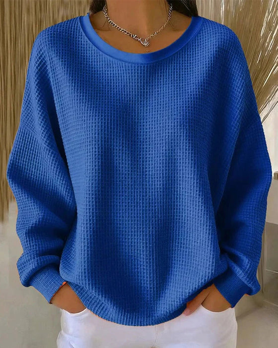 Sweatshirt Ensfarvet Vaffeltekstur Pullover